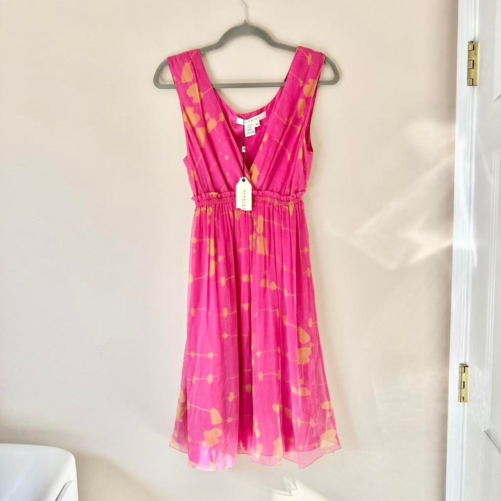 NWT 100% Silk Dress Pink Yellow Max Studio Mini Y2K fairy abstract print